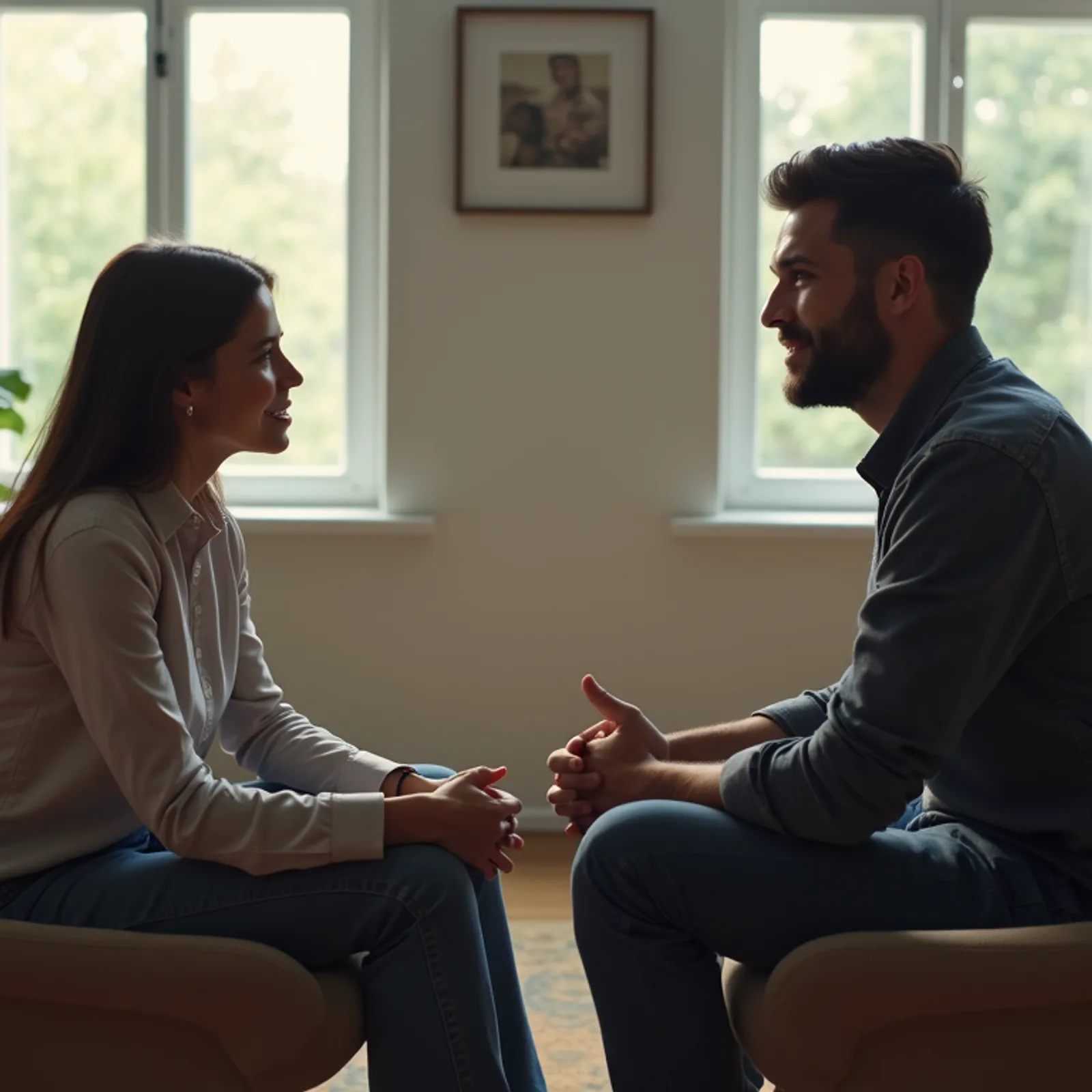 High angle view of a couple sitting together in a counseling session