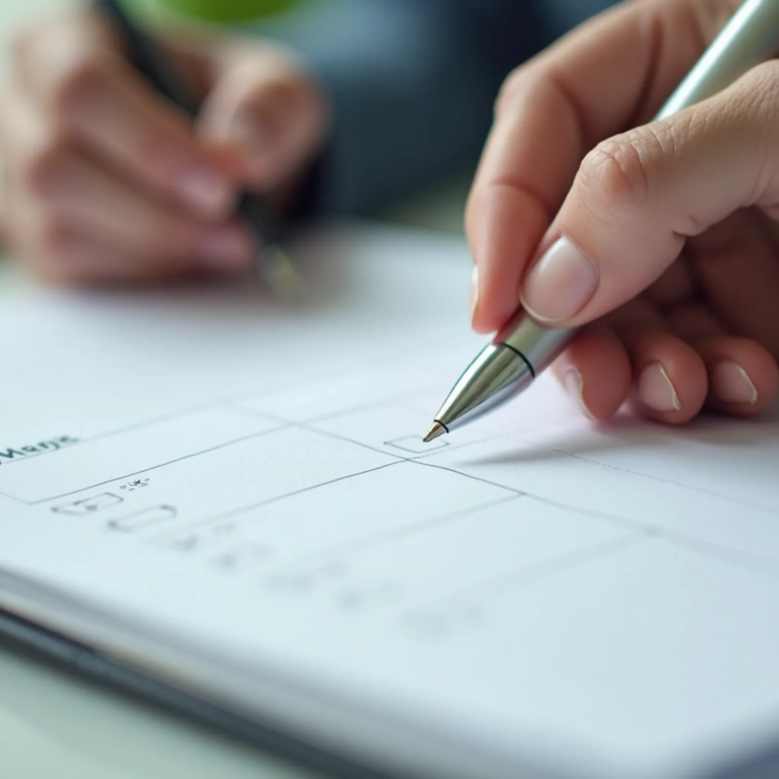 Close-up of a planner with a checklist and pen
