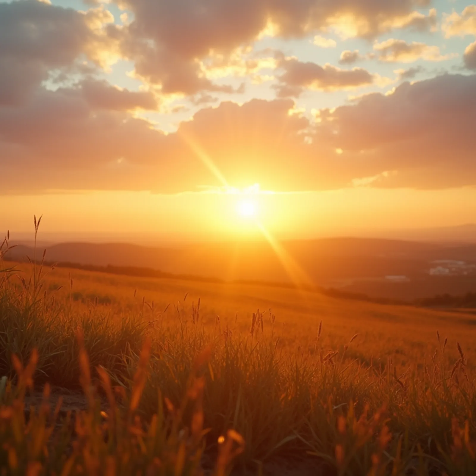 Wide angle view of a sunrise over a peaceful landscape symbolizing hope