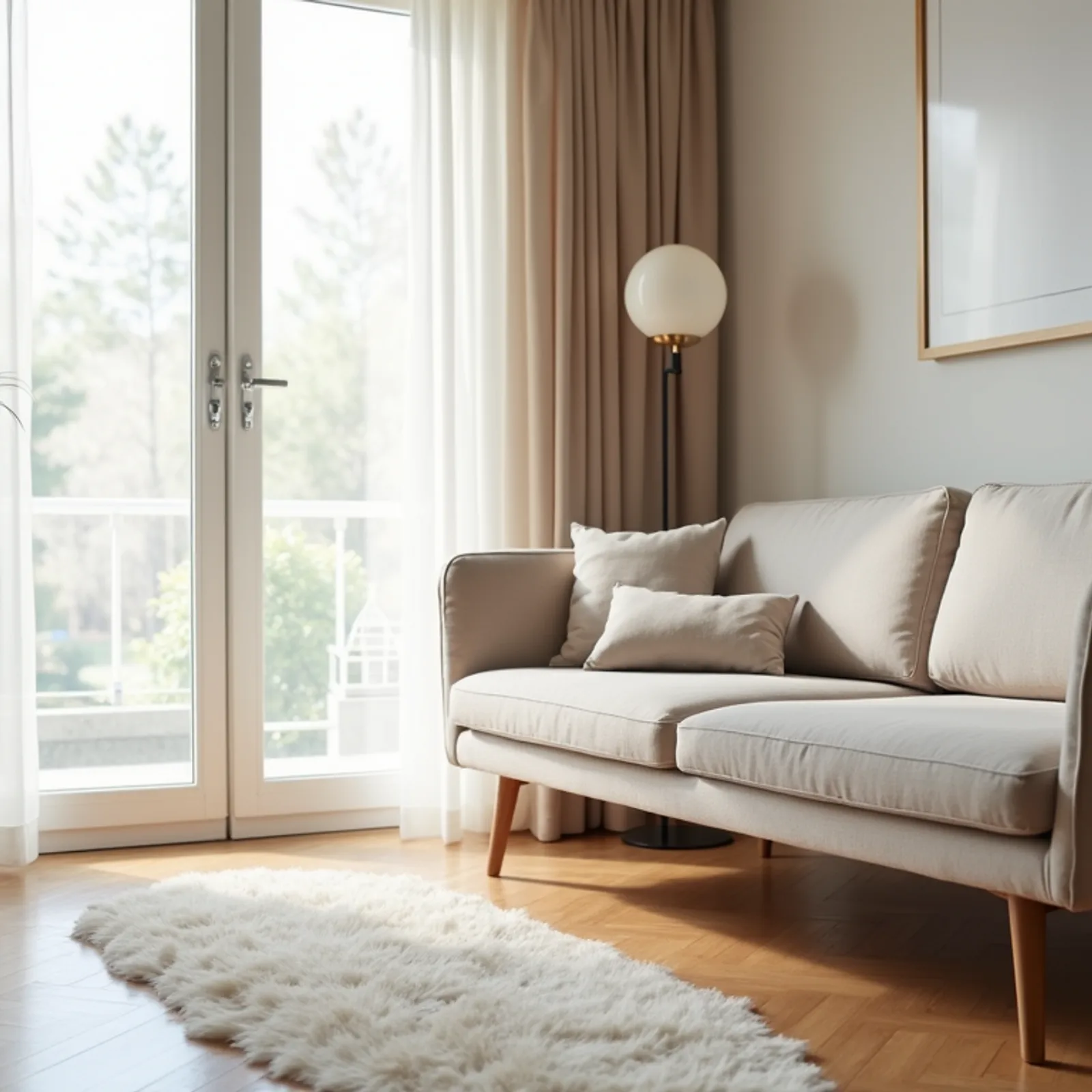 Eye-level view of a calm therapy space with a comfortable couch