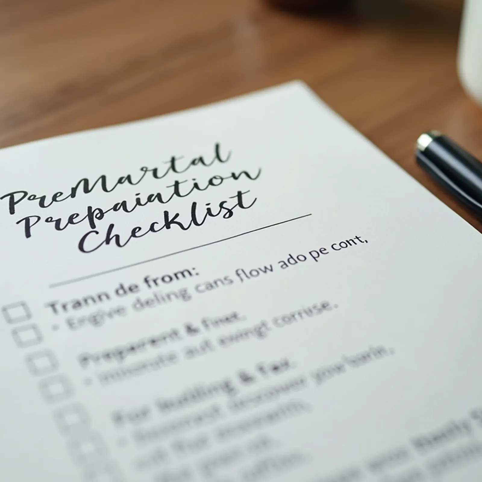 Close-up view of a notebook with premarital preparation checklist
