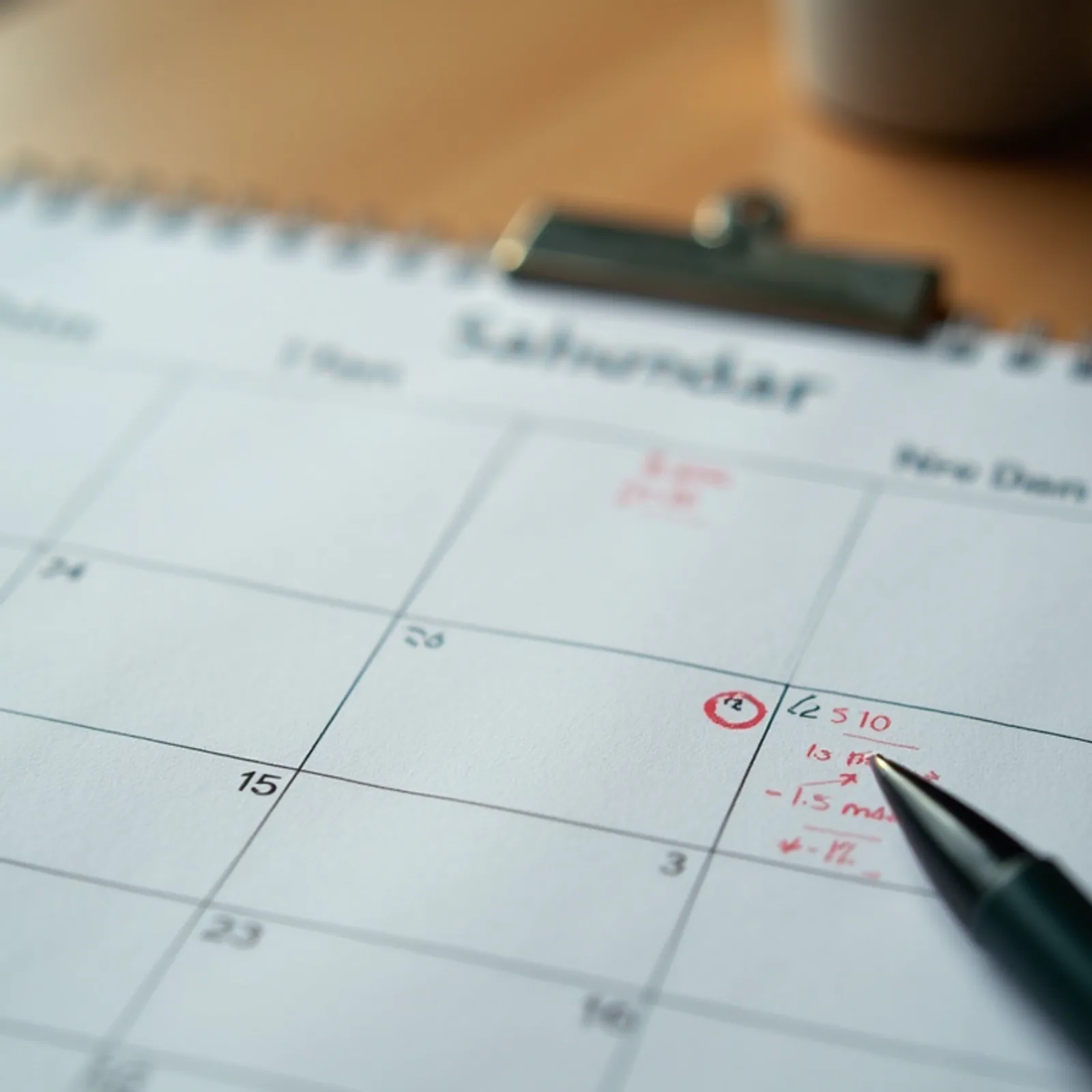 High angle view of a calendar marked with premarital counseling sessions