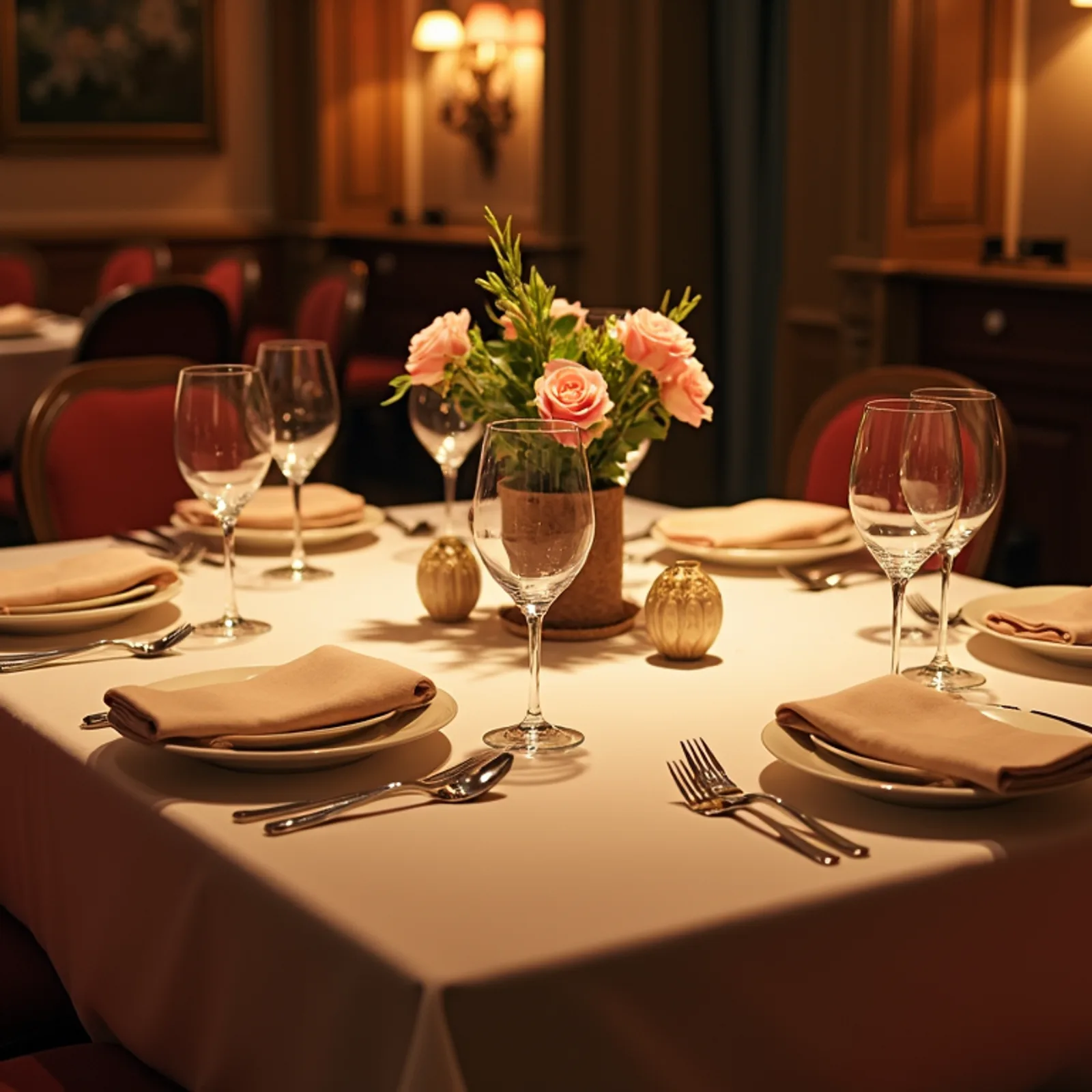 High angle view of a beautifully set dining table for a romantic dinner