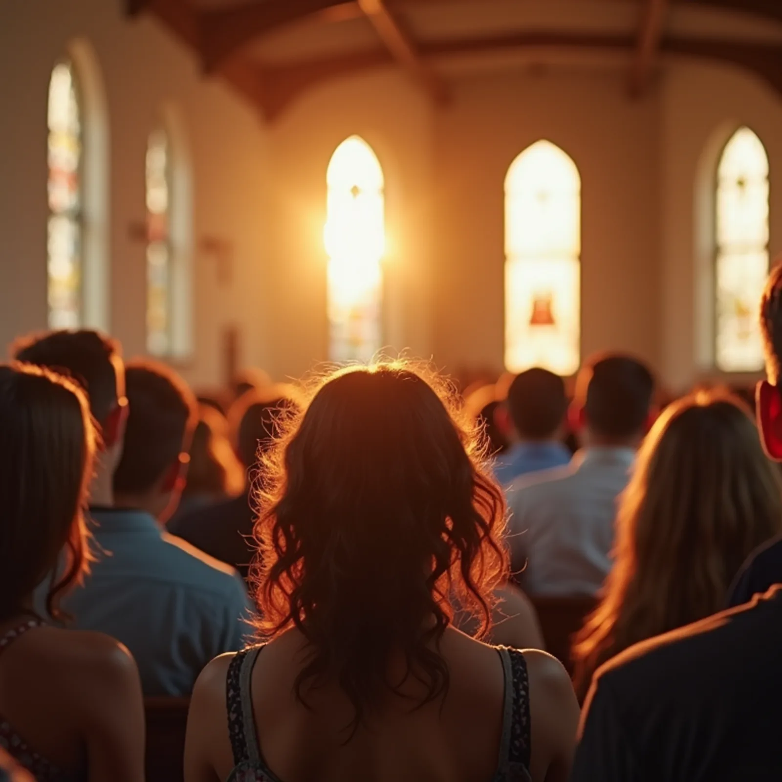 Close-up view of a church community gathering during a service