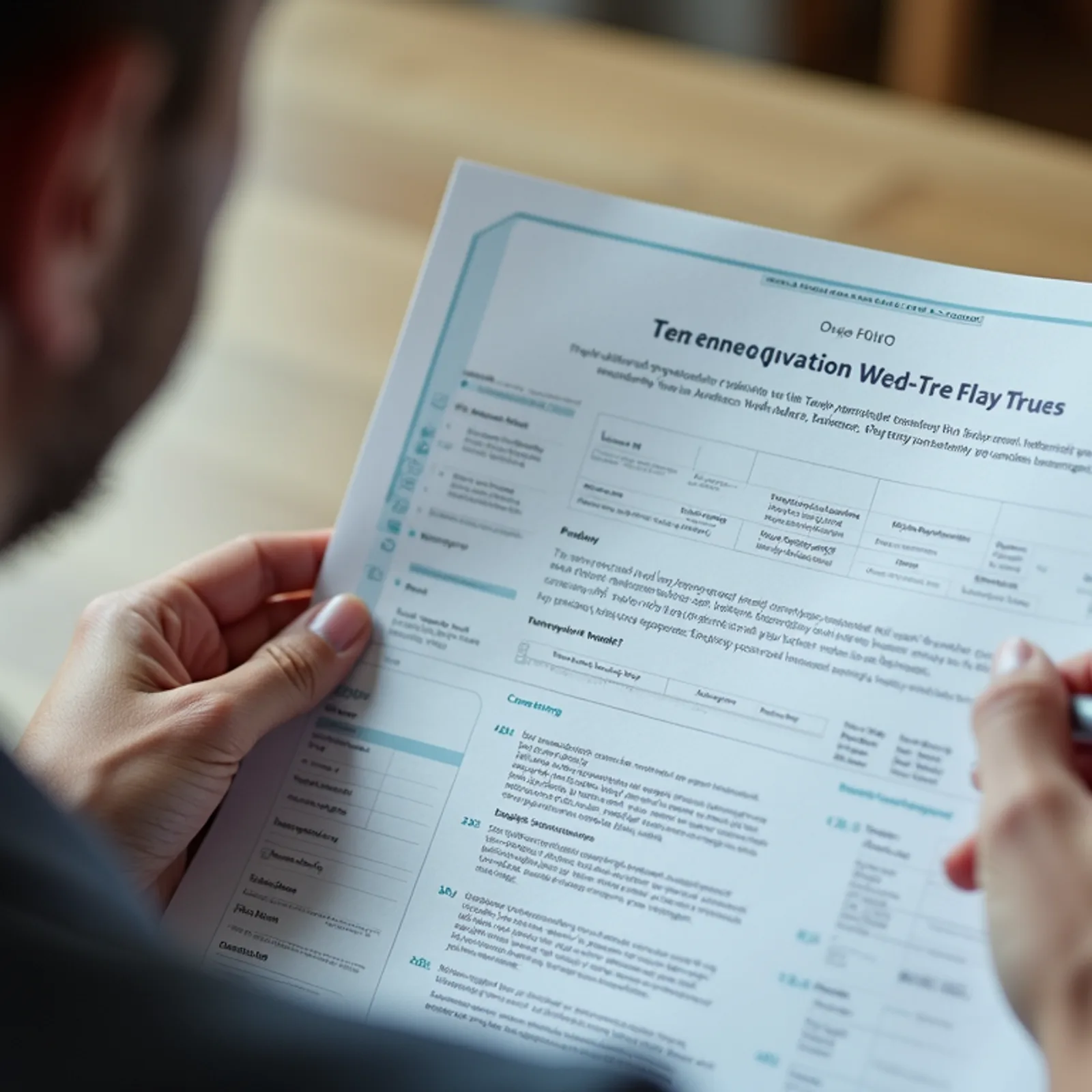 High angle view of a person reviewing a printed Taylor-Johnson Temperament Analysis report